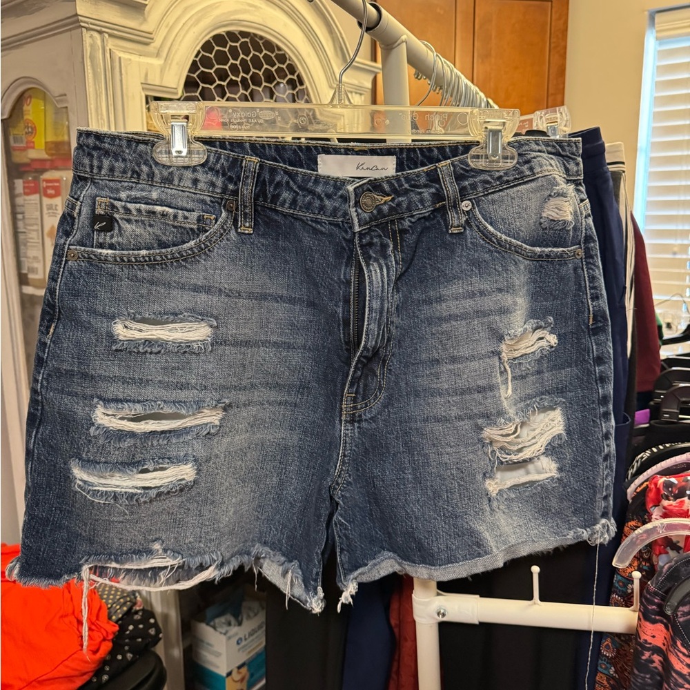 KanCan Women's Ripped Jean Shorts - Dark Blue